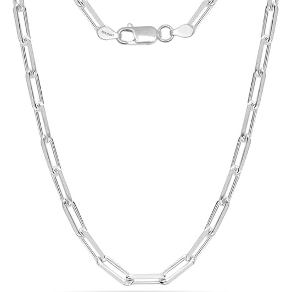 Diamond-Cut PaperClip Link Chain Necklace for Women  - Sterling Silver 925